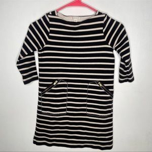 Crewcuts Striped Knit Dress Girls Size 8 Zipper Patch Pocket 3/4 Sleeve Shift